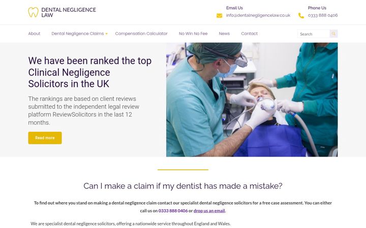 Screenshot of dentalnegligencelaw.co.uk