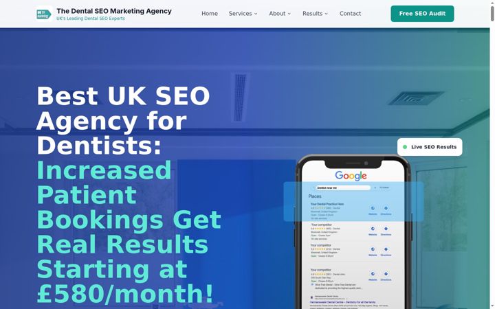 Screenshot of dentalseomarketingagency.co.uk