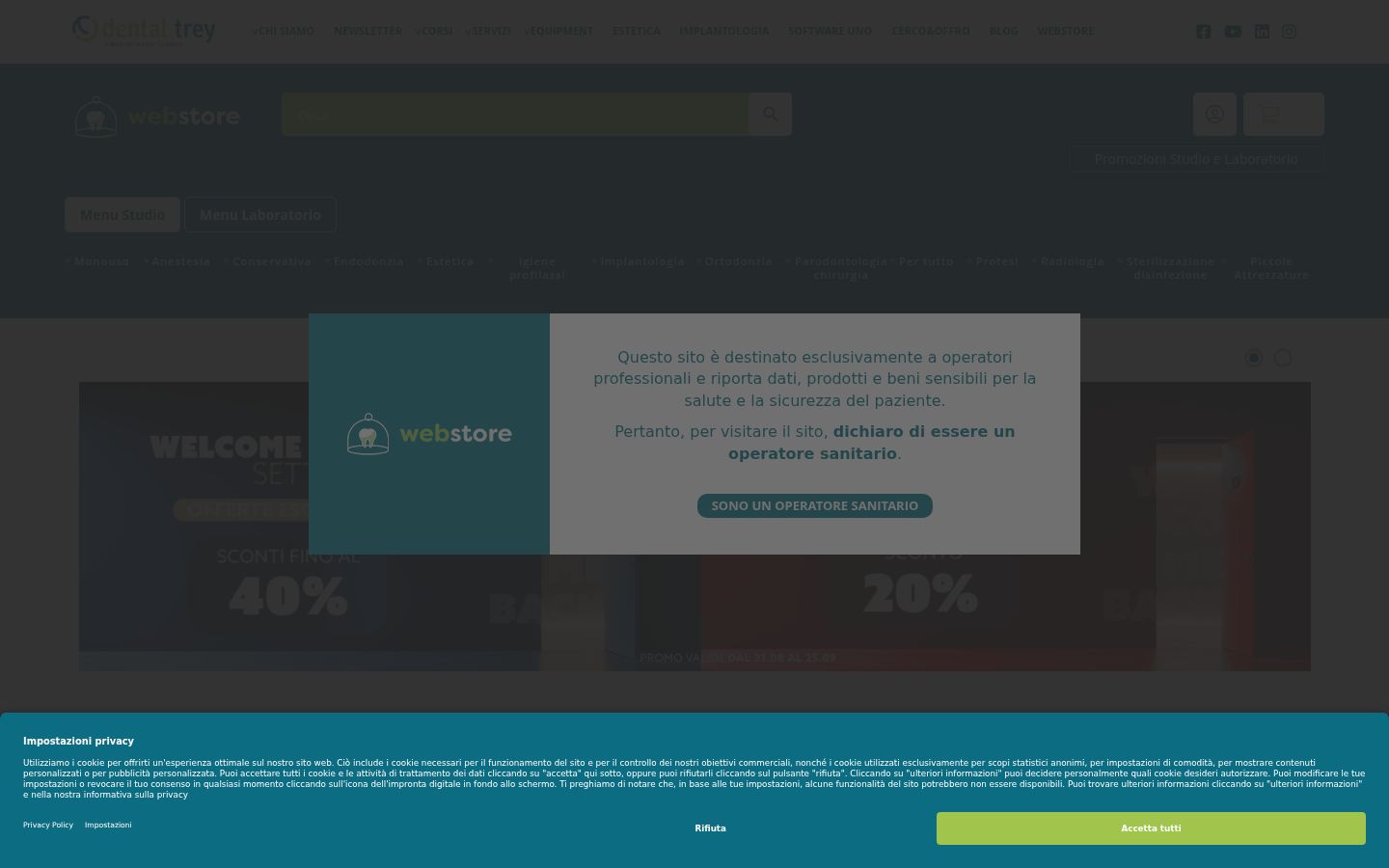 Screenshot del banner di consenso mostrato prima di qualsiasi interazione