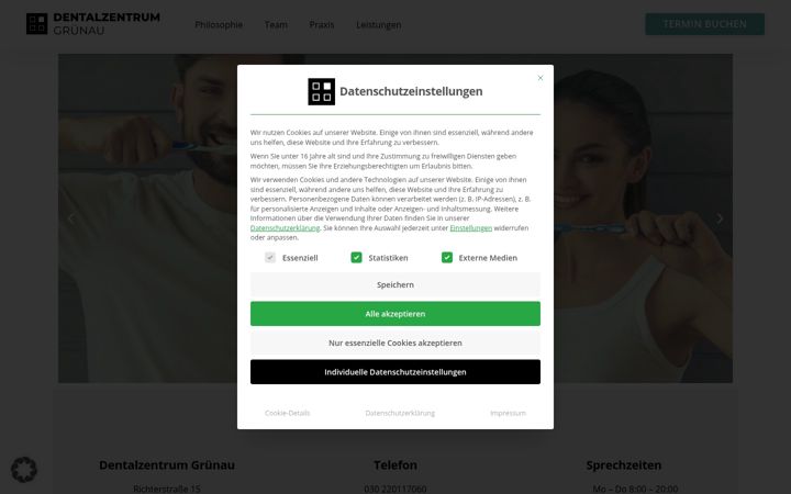 Screenshot of dentalzentrum-gruenau.de