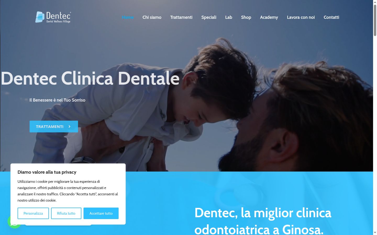 Screenshot del banner di consenso mostrato prima di qualsiasi interazione