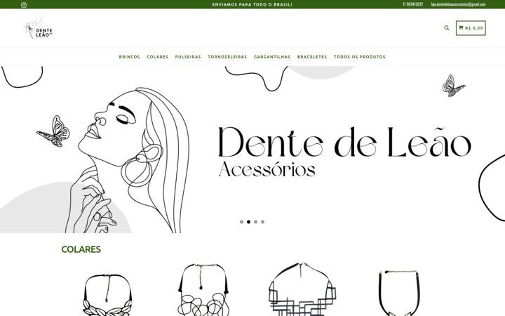 Screenshot stránky dentedeleaoacessorios.com.br
