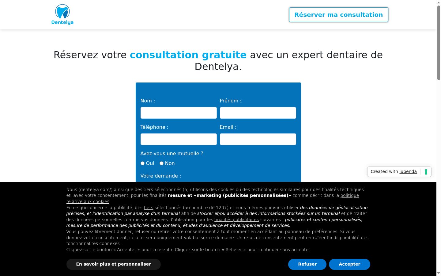 Screenshot del banner di consenso mostrato prima di qualsiasi interazione