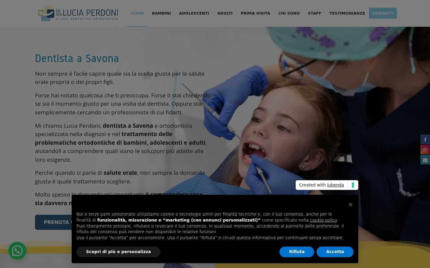 Screenshot del banner di consenso mostrato prima di qualsiasi interazione