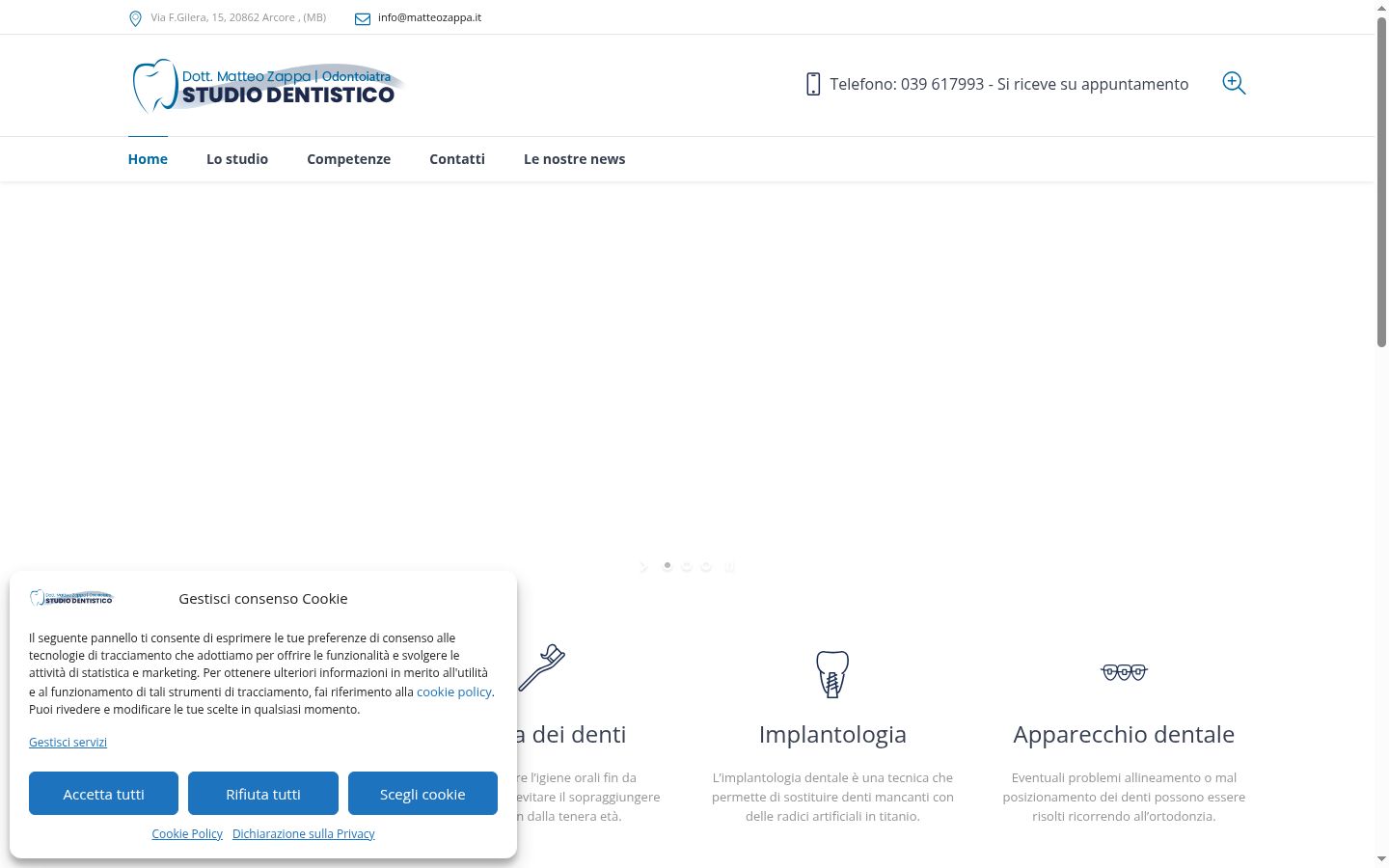 Screenshot del banner di consenso mostrato prima di qualsiasi interazione