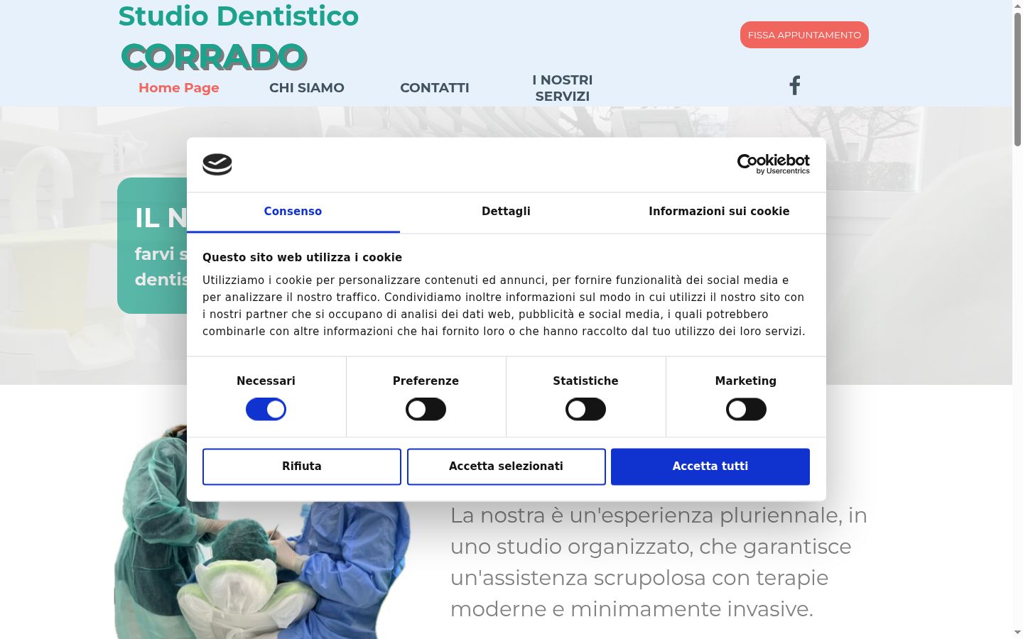 Screenshot del banner di consenso mostrato prima di qualsiasi interazione