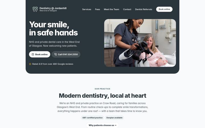 Skjámynd af dentistryatjordanhill.co.uk