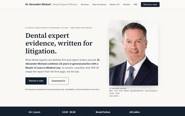Screenshot of dentistryexpertwitness.co.uk