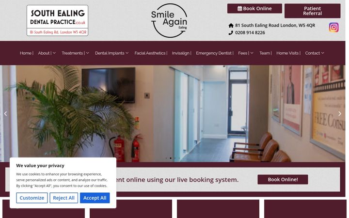 Screenshot of dentistsouthealing.com