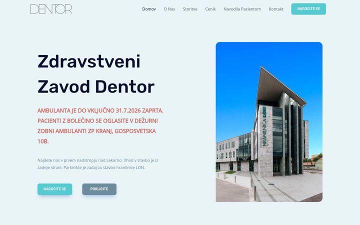 Screenshot von dentor.si
