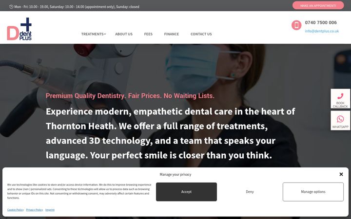 Screenshot van dentplus.co.uk