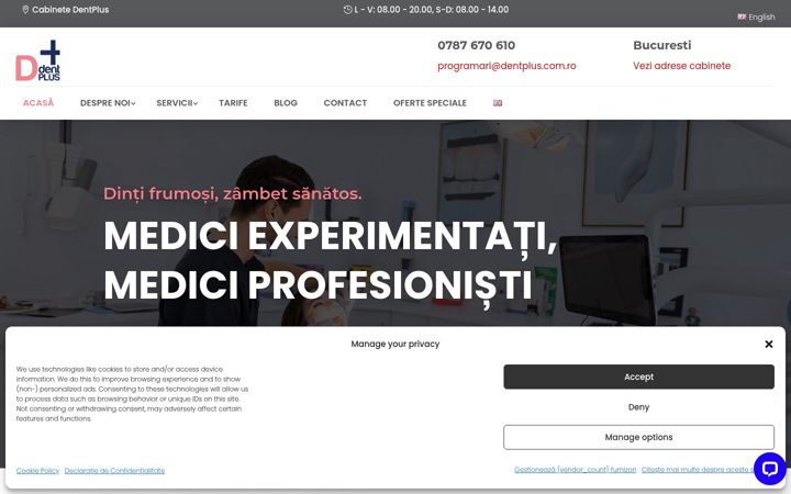 Captură de ecran a dentplus.com.ro