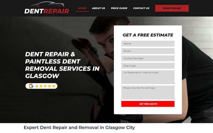 Screenshot van dentrepairglasgow.co.uk