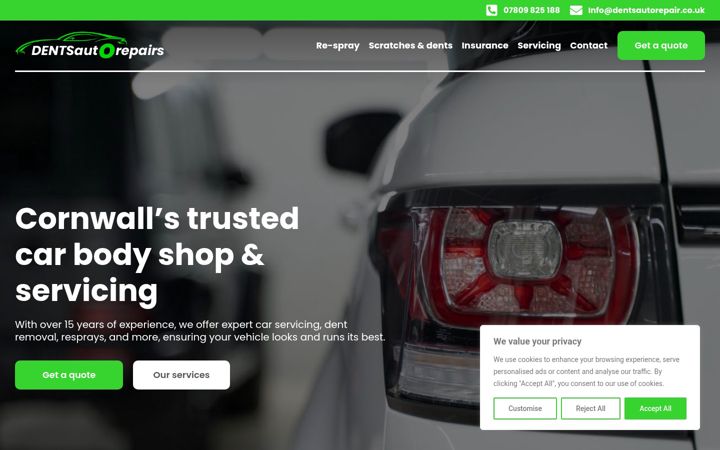 Screenshot van dentsautorepair.co.uk
