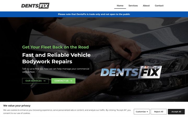 Screenshot van dentsfix.co.uk