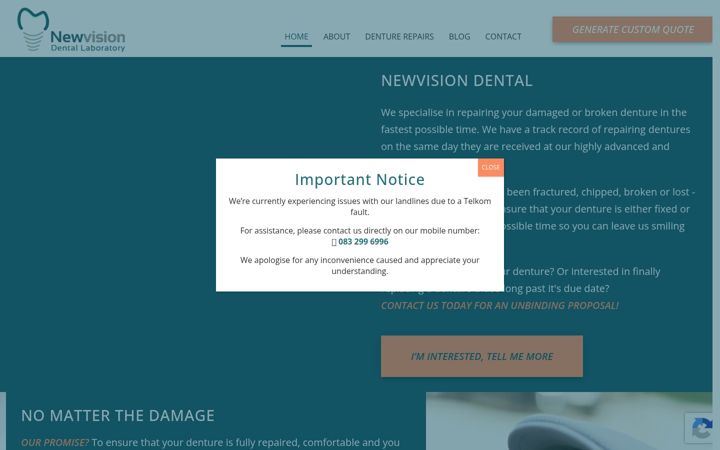 Ekrānuzņēmums no denturerepairs.co.za