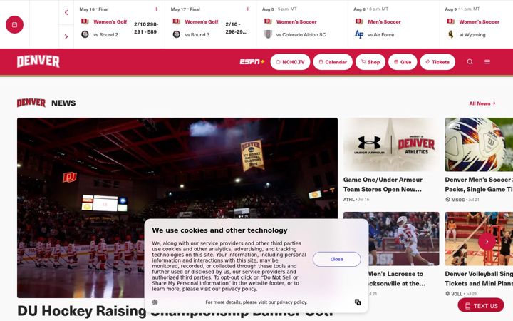 Screenshot of denverpioneers.com