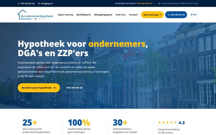Screenshot ta' deondernemershypotheek.nl