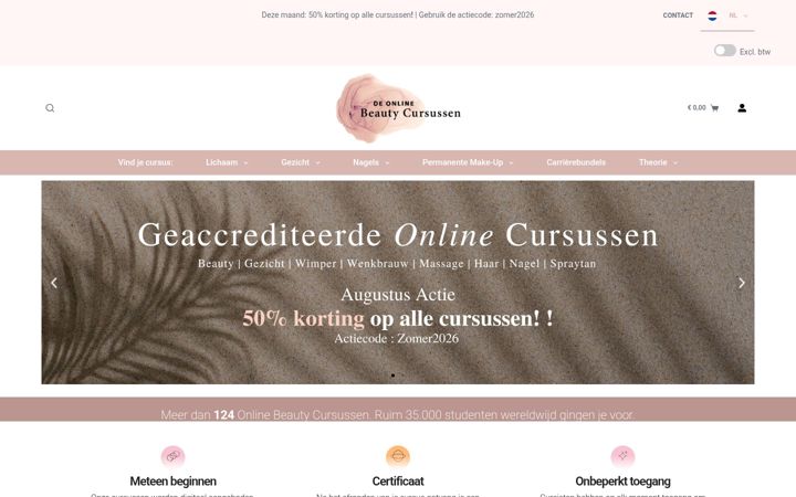 Screenshot of deonlinebeautycursussen.nl