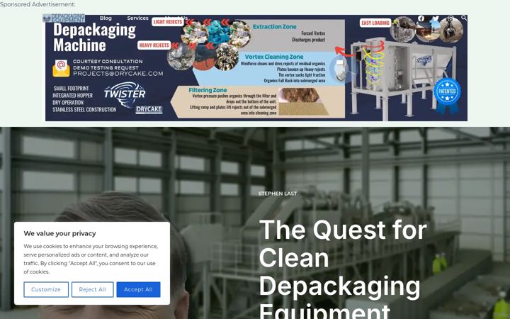 Screenshot of depackagingequipment.com