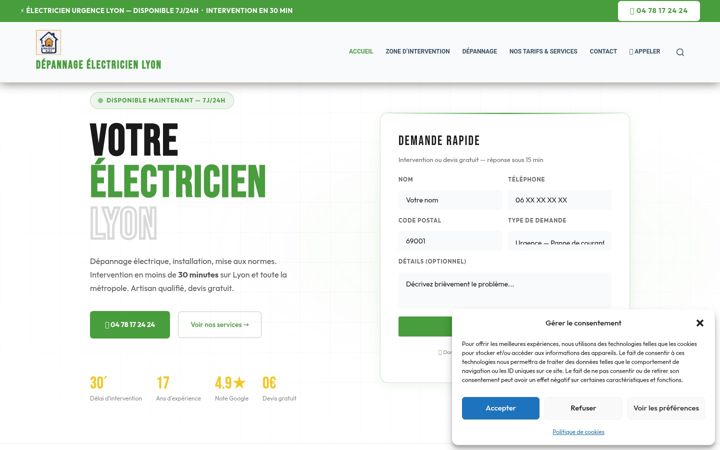 Screenshot van depannage-electricien-lyon.fr