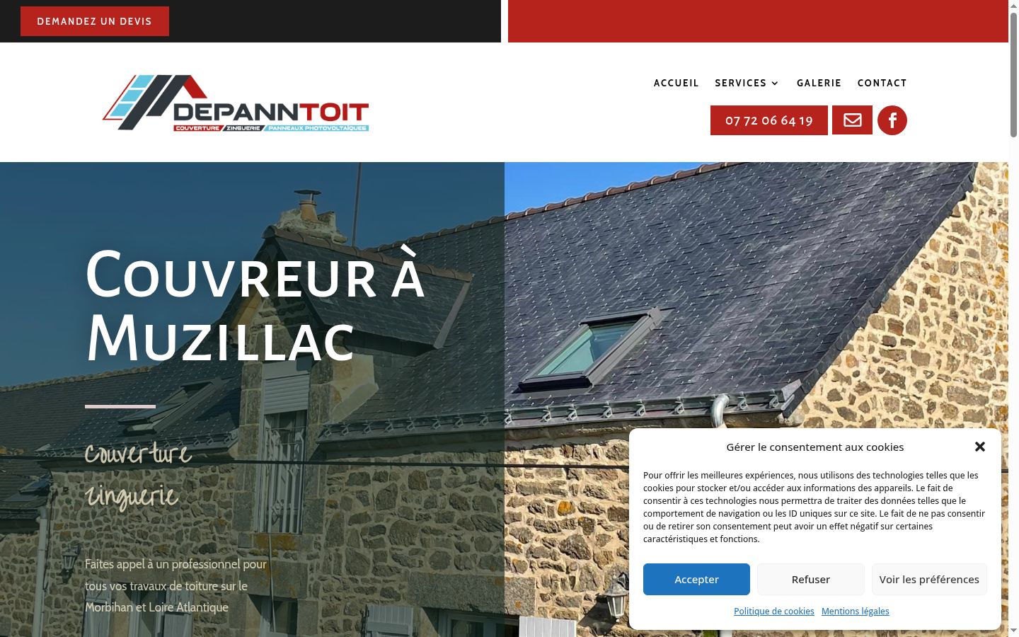 Capture d'écran de la bannière de consentement affichée avant toute interaction