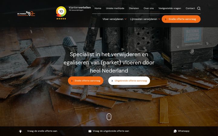 Screenshot ta' deparketverwijderaar.nl