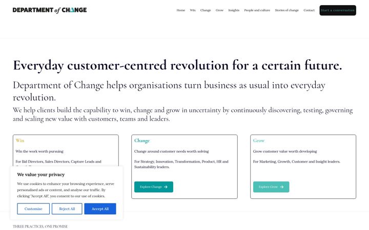 Screenshot van departmentofchange.co.uk