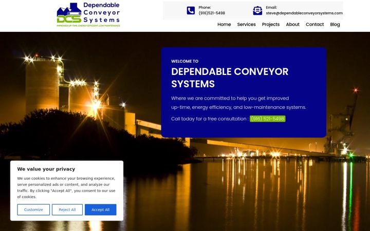 Screenshot of dependableconveyorsystems.com