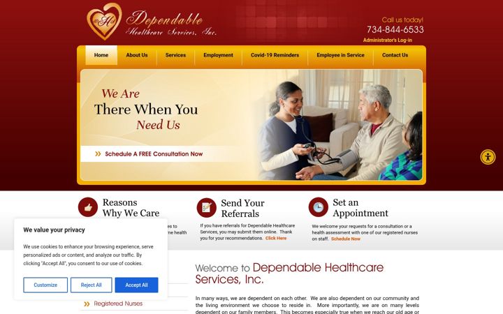 Screenshot of dependablehealthcareinc.com