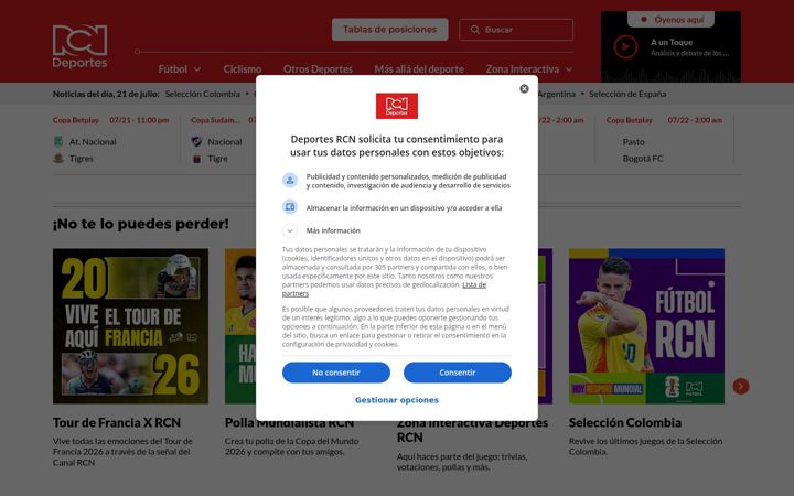Screenshot of deportesrcn.com