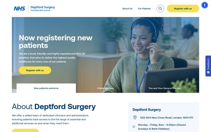 Screenshot ta' deptfordsurgery.nhs.uk