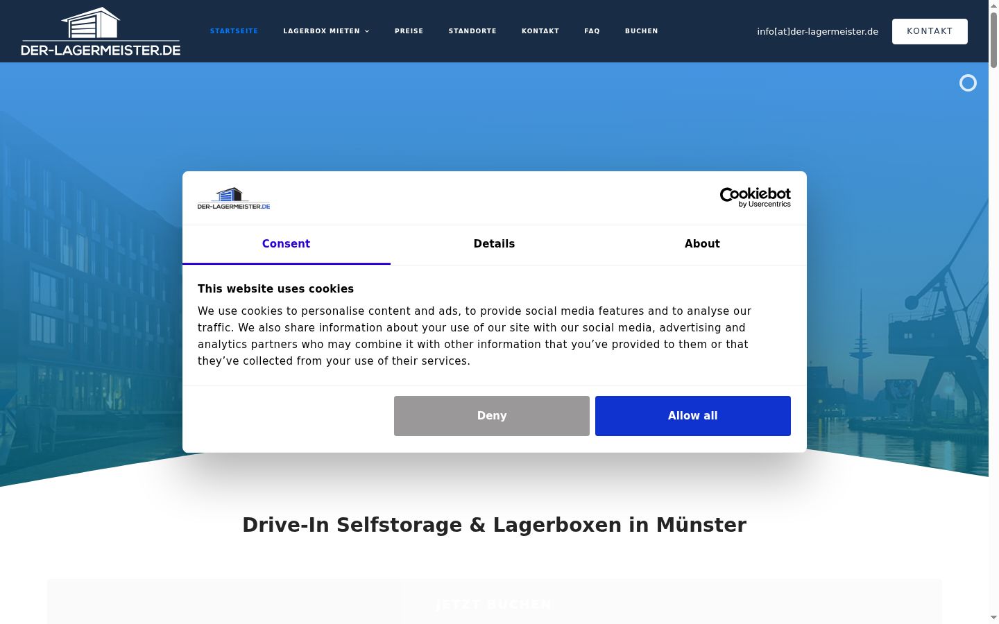 Screenshot des Einwilligungsbanners vor jeglicher Interaktion