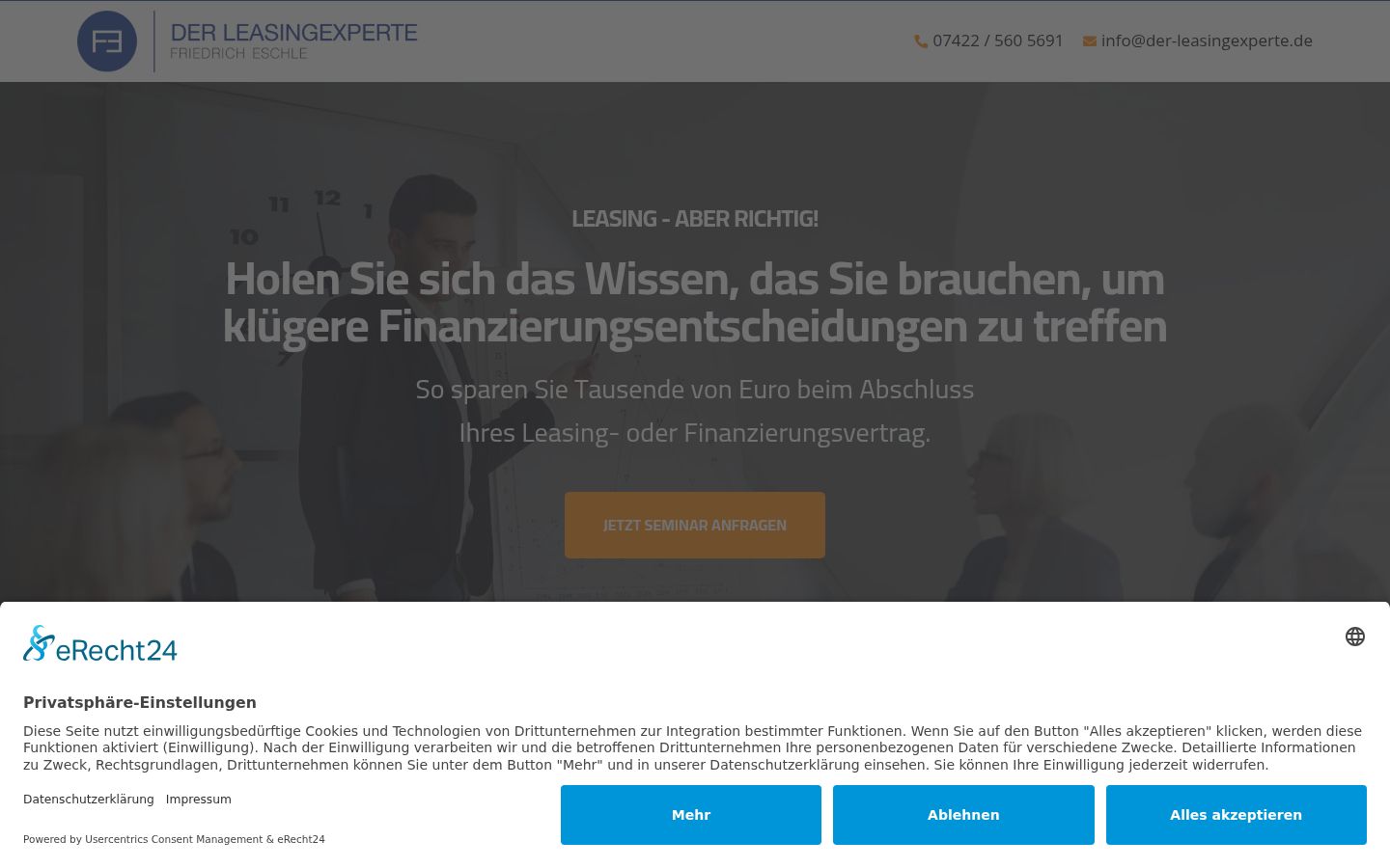Screenshot des Einwilligungsbanners vor jeglicher Interaktion