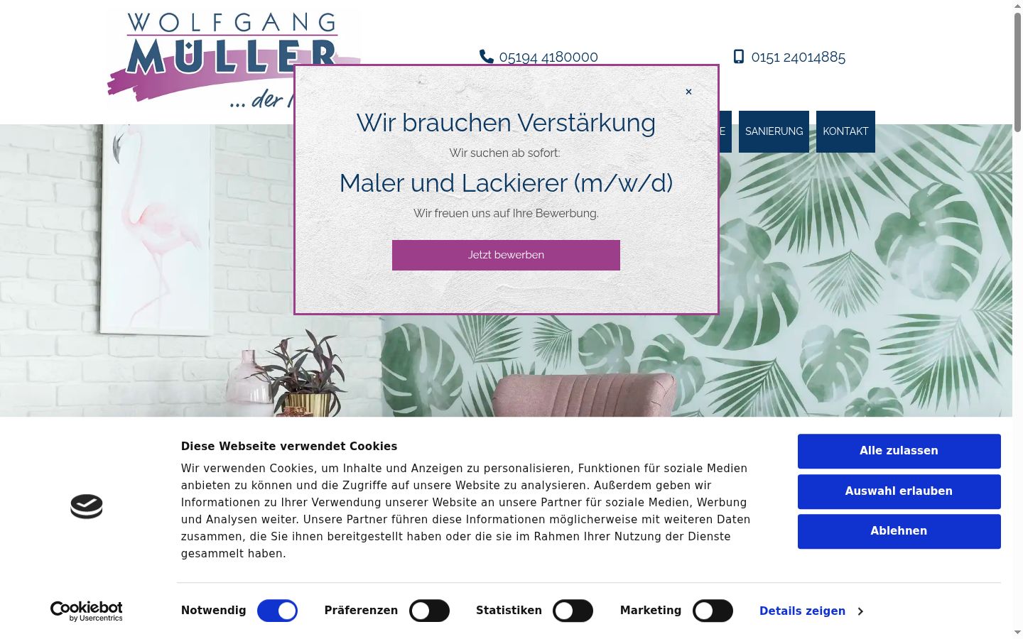 Screenshot des Einwilligungsbanners vor jeglicher Interaktion