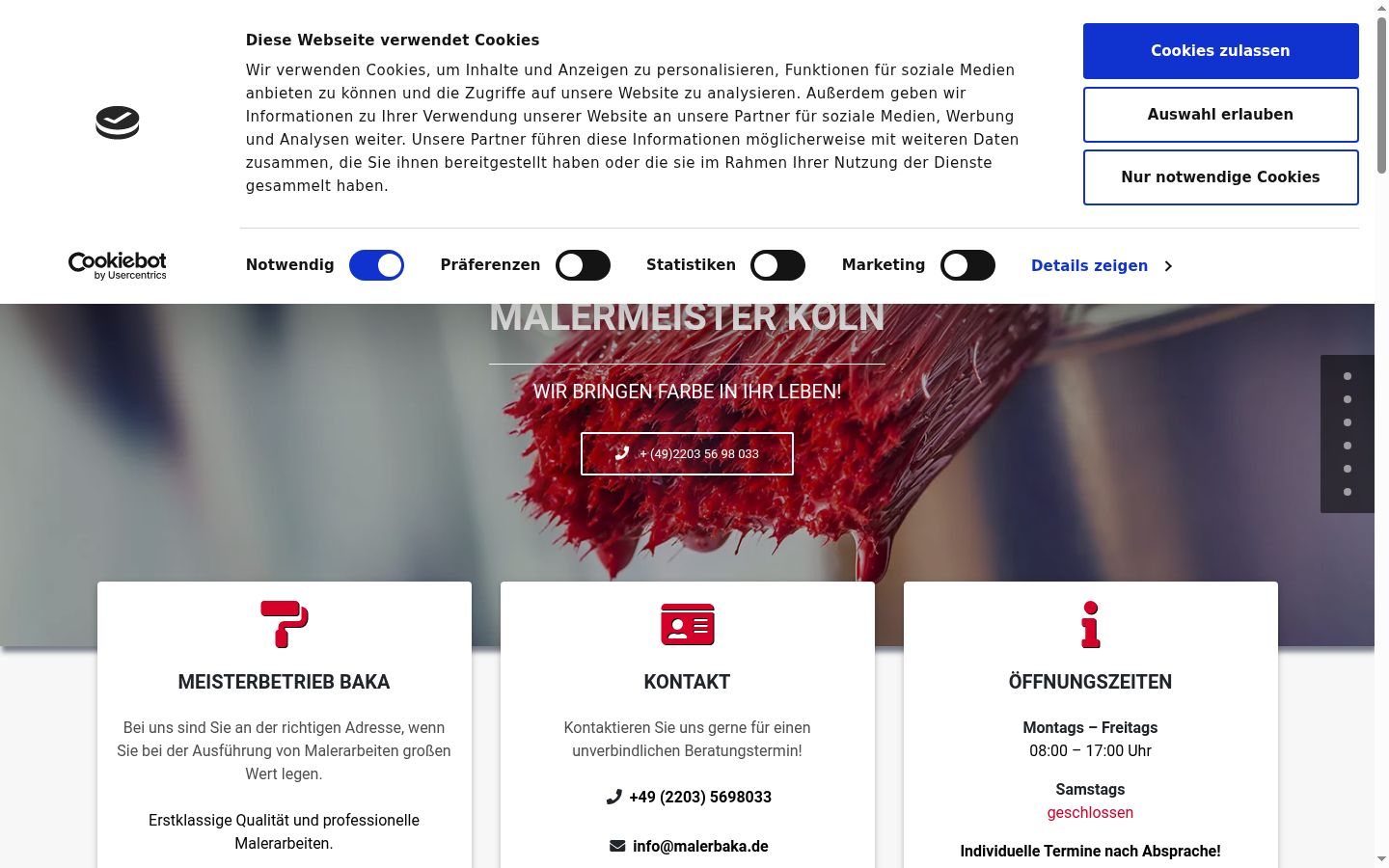 Screenshot des Einwilligungsbanners vor jeglicher Interaktion