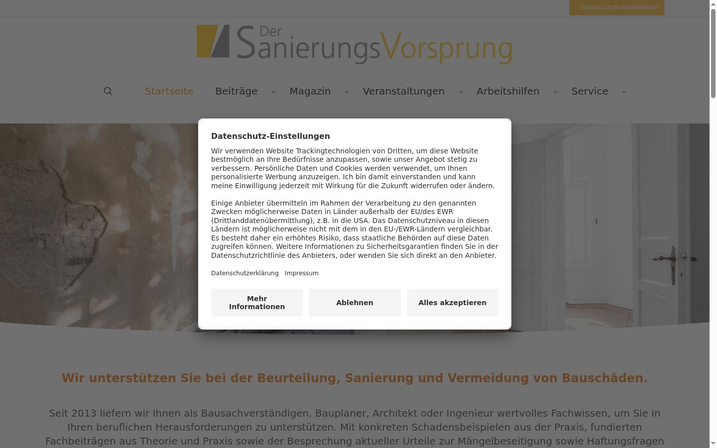 Screenshot des Einwilligungsbanners vor jeglicher Interaktion