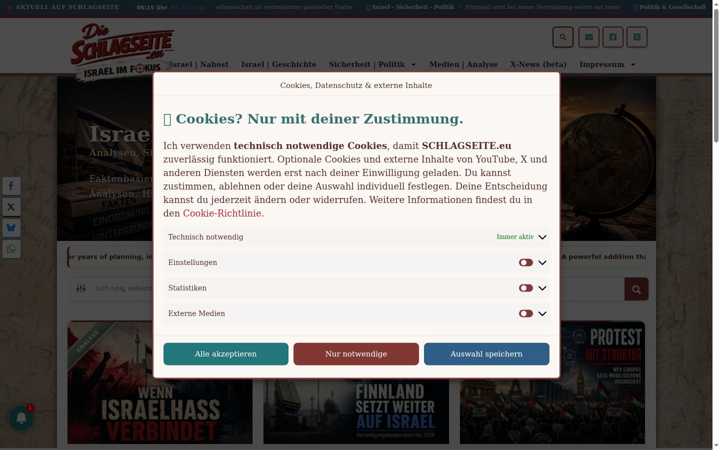 Screenshot del banner di consenso mostrato prima di qualsiasi interazione