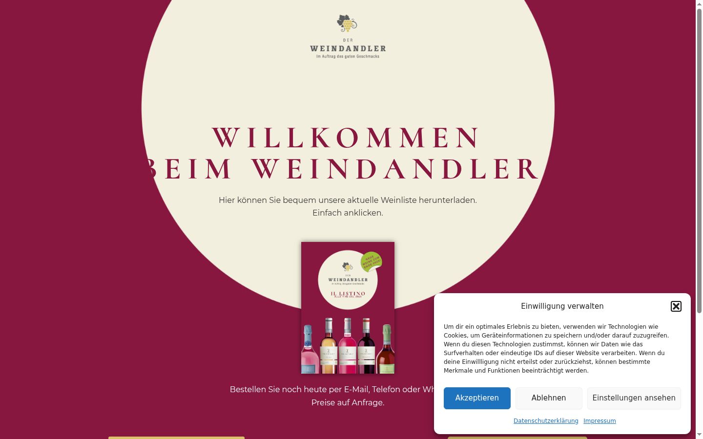 Screenshot des Einwilligungsbanners vor jeglicher Interaktion