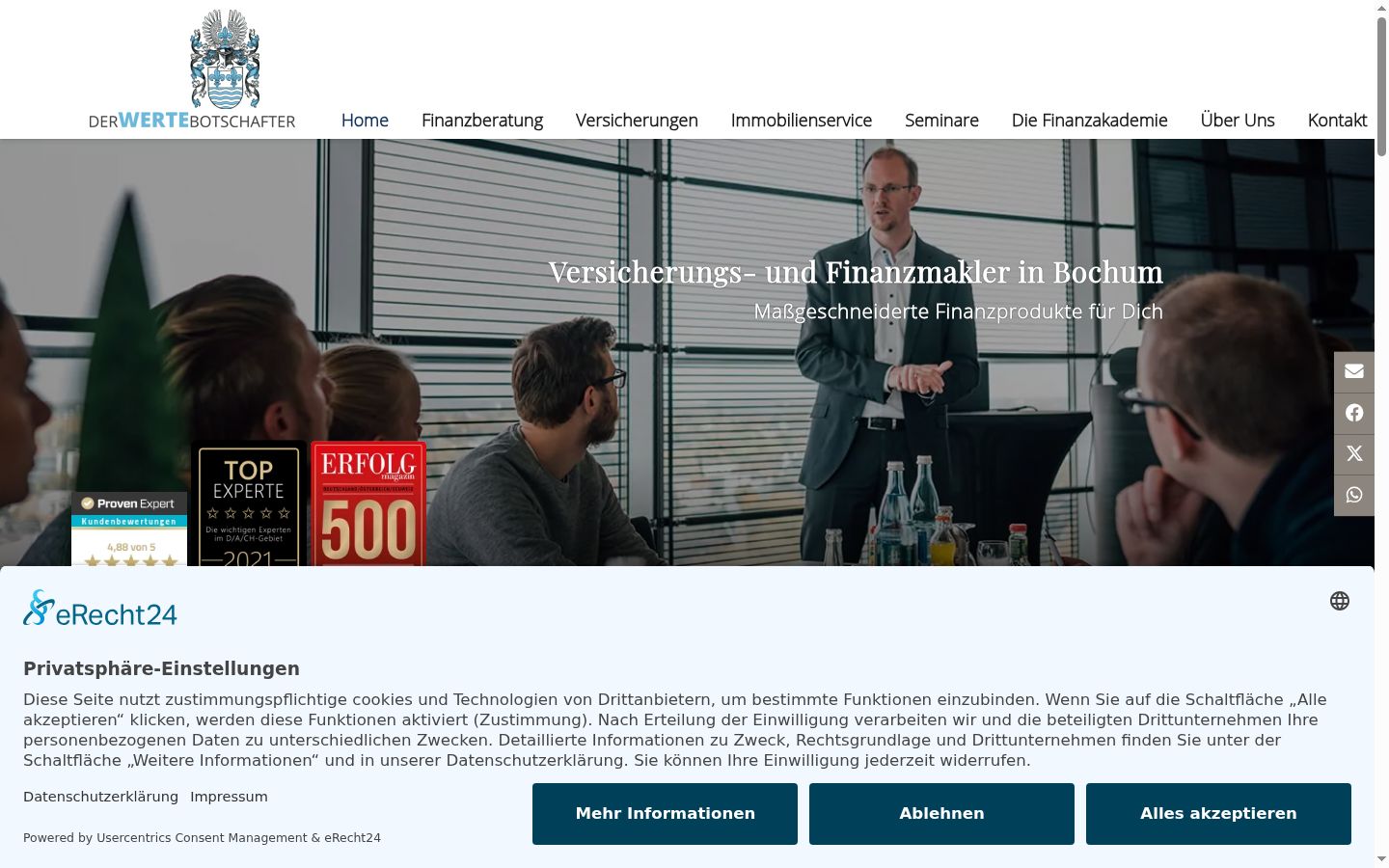 Screenshot del banner di consenso mostrato prima di qualsiasi interazione
