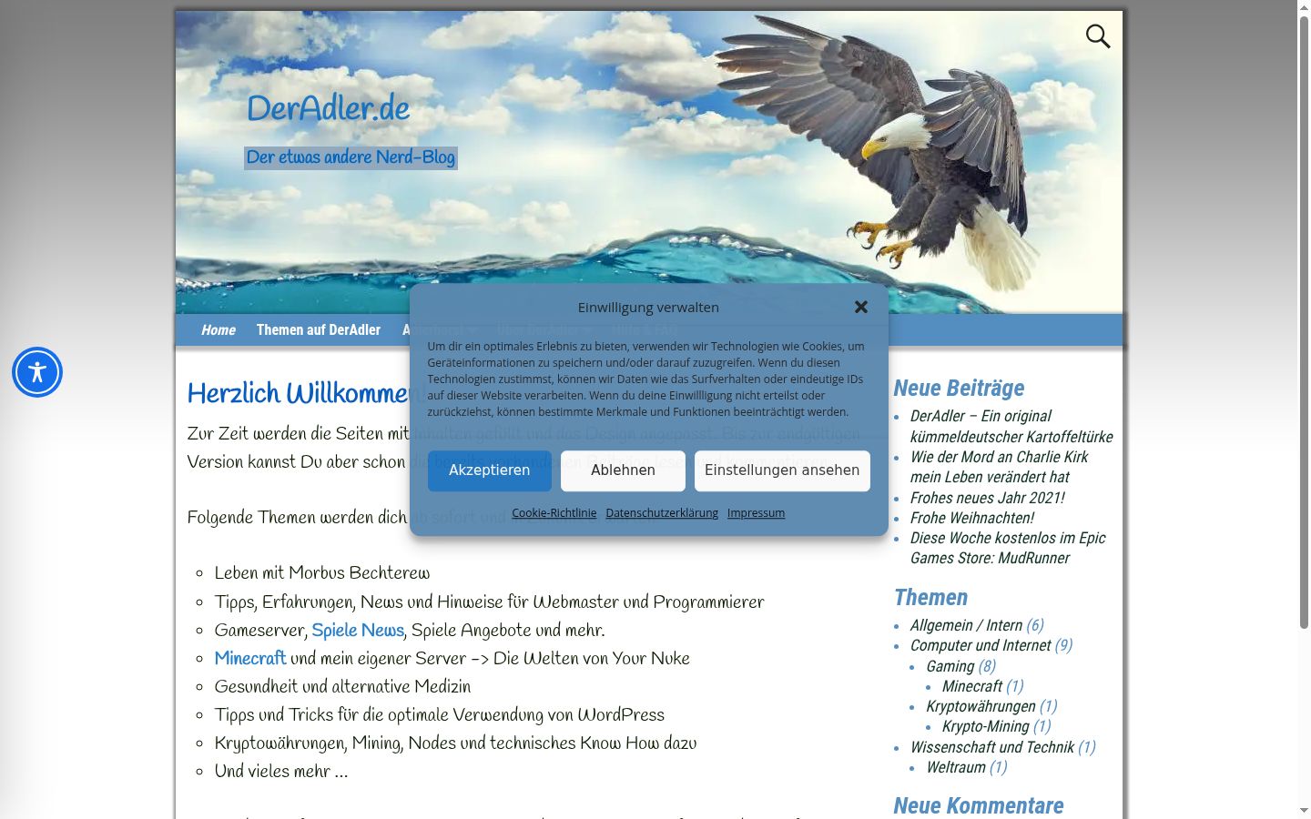 Screenshot del banner di consenso mostrato prima di qualsiasi interazione