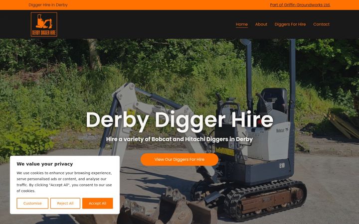 Screenshot of derbydiggerhire.co.uk