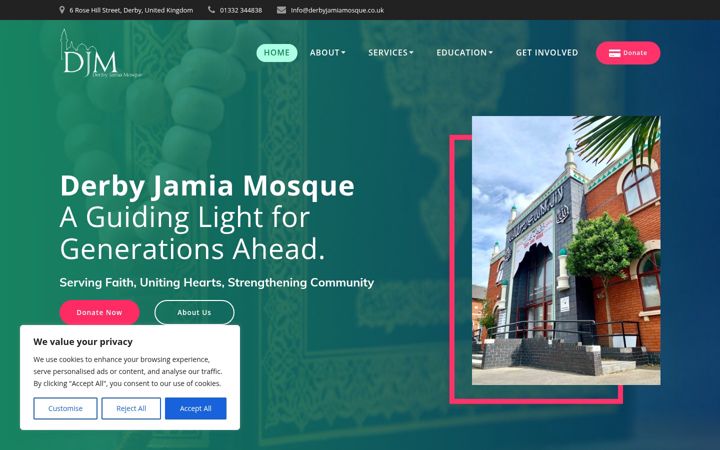 Screenshot of derbyjamiamosque.co.uk