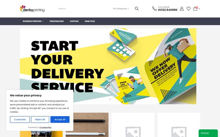 Screenshot of derbyprinting.co.uk