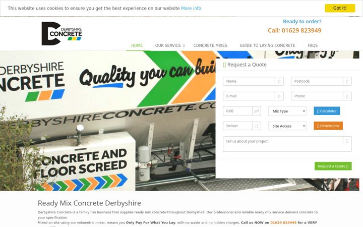 Screenshot of derbyshireconcrete.co.uk