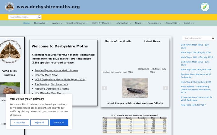 Screenshot of derbyshiremoths.org