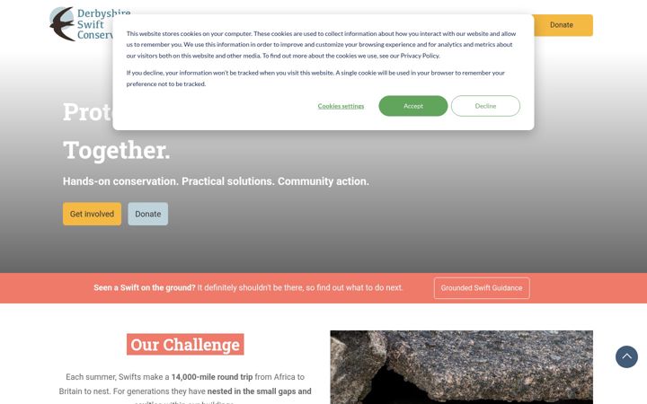 Screenshot of derbyshireswiftconservation.co.uk