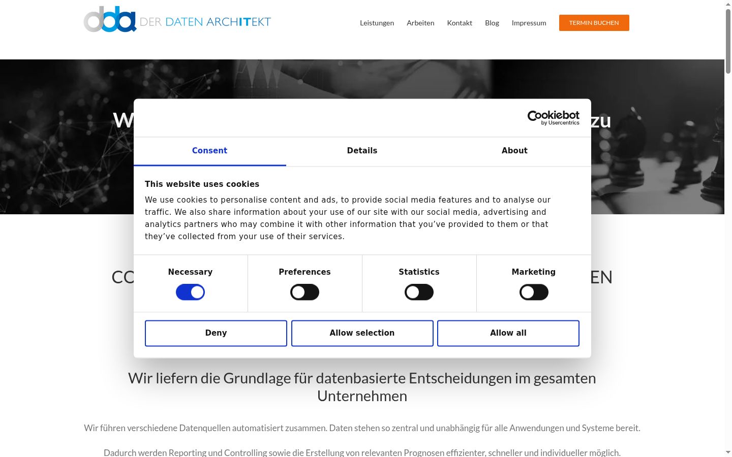 Screenshot of the consent banner shown before any interaction