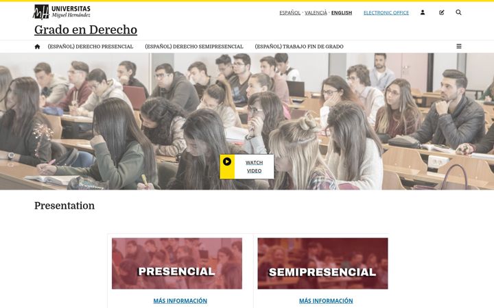 Screenshot stránky derecho.umh.es