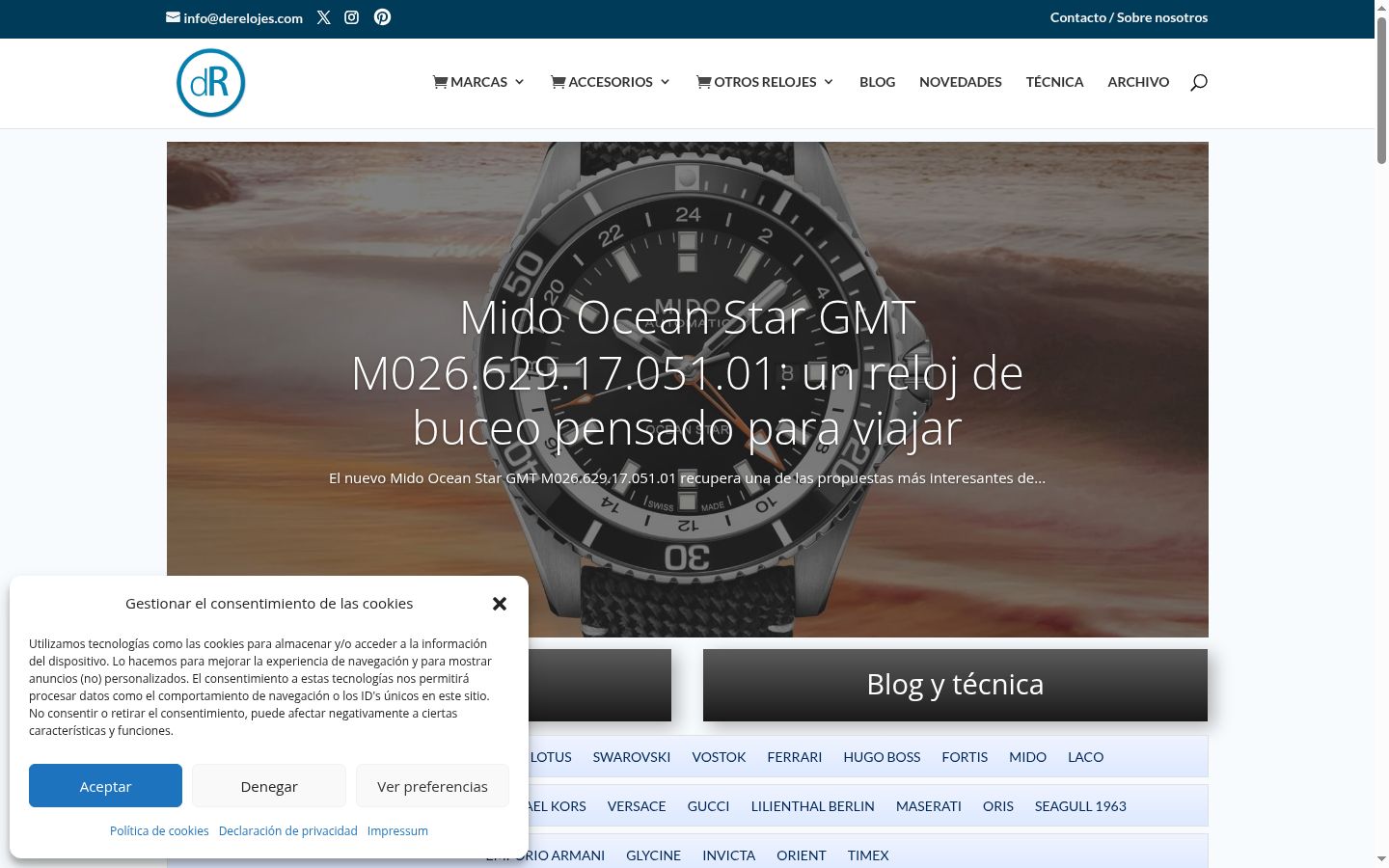 Captura de ecrã do banner de consentimento apresentado antes de qualquer interação